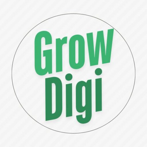 GrowDigi logo – A modern, green-themed digital marketing agency branding with bold typography.